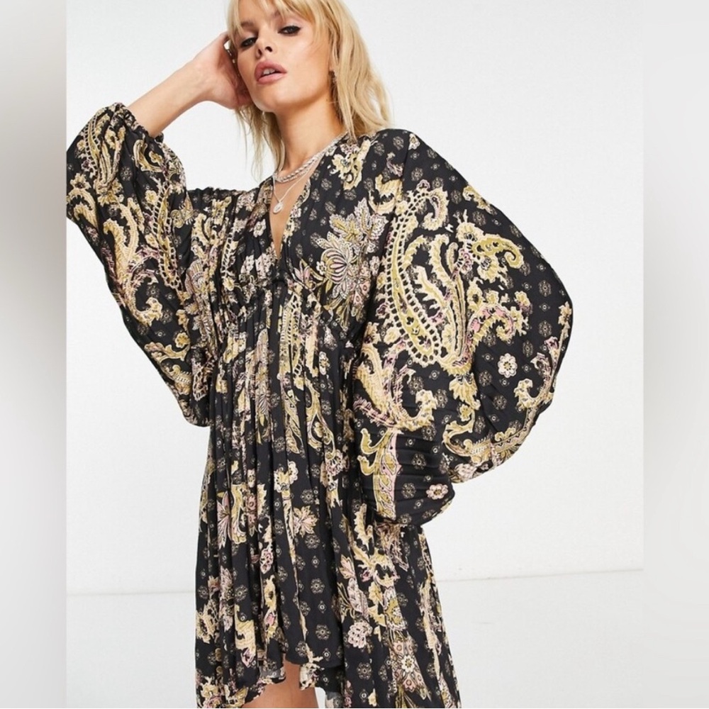 Free People Black and Gold Arzel Mini Dress